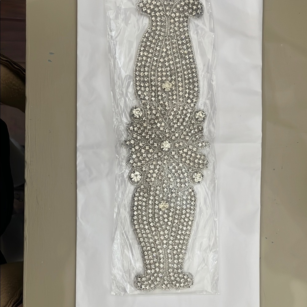 Elegant Silver Crystal Embellished Belt Appliqué